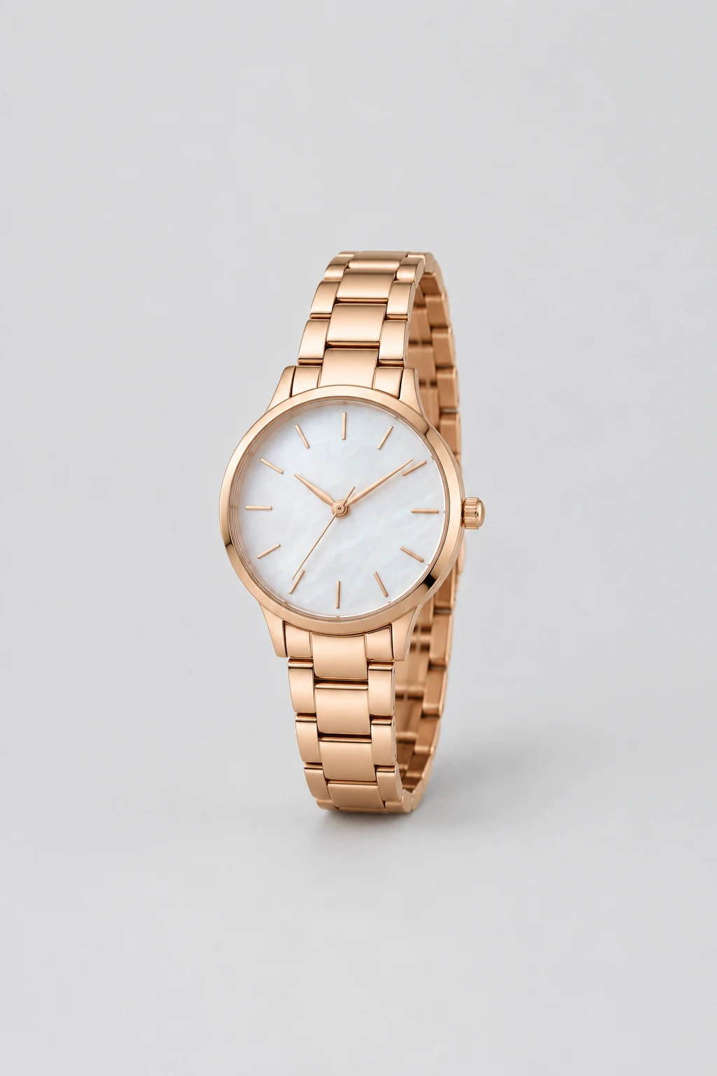 Slim rose gold tone women's watch with mother-of-pearl dial
