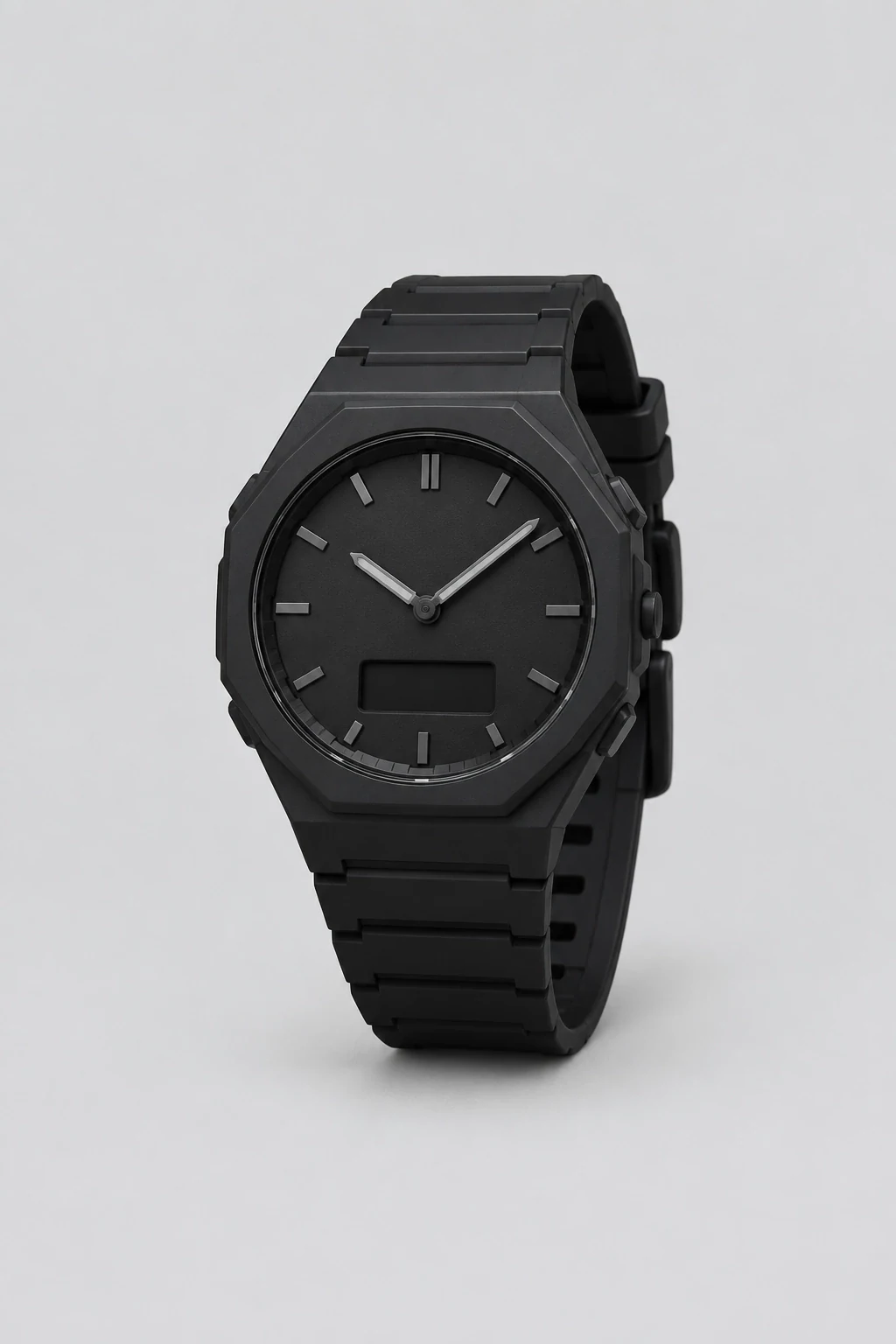 Octagonal matte black resin sports watch