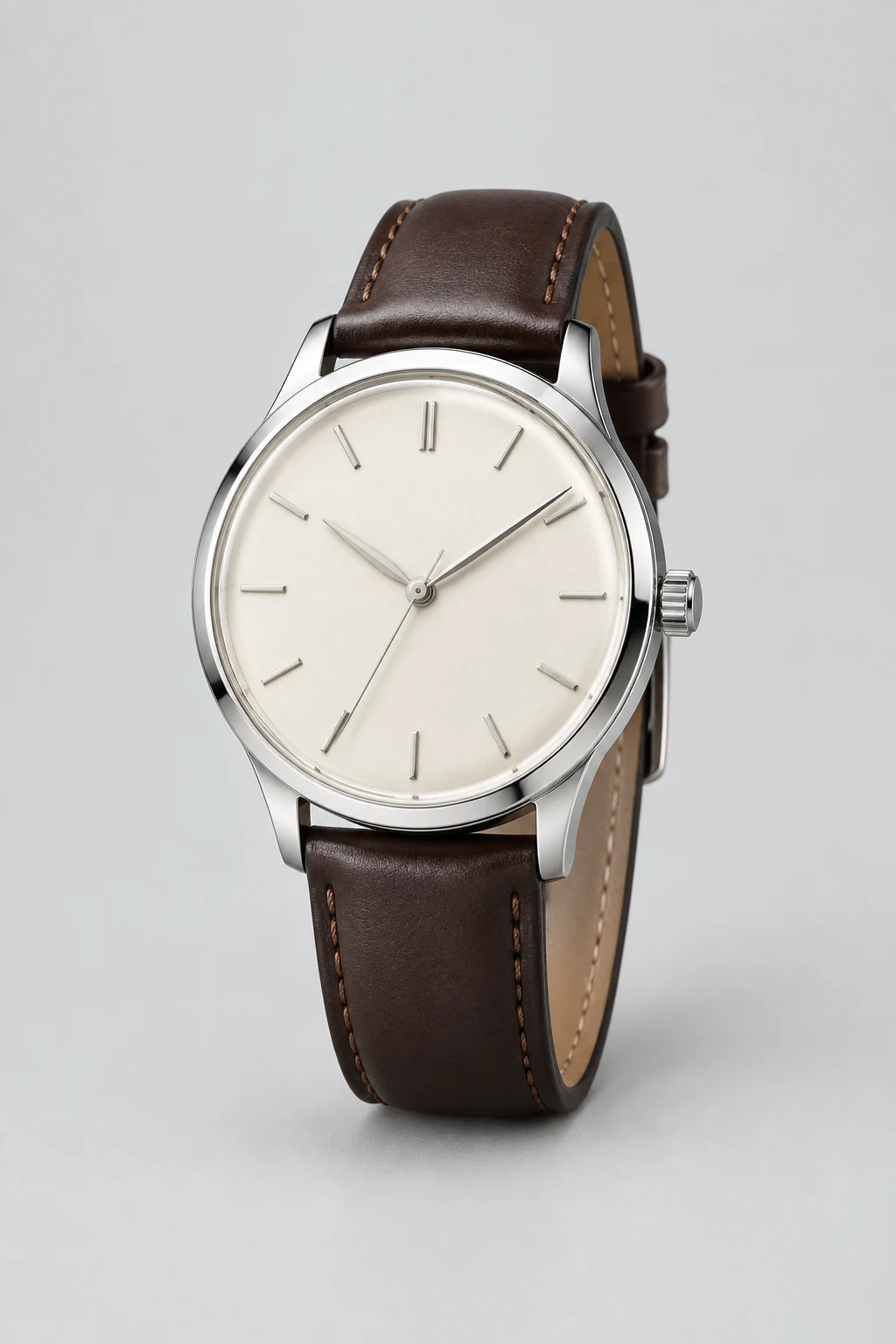 Classic dress watch with cream dial and brown leather strap